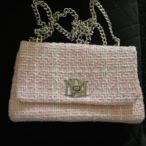 Plaid white pink glitter